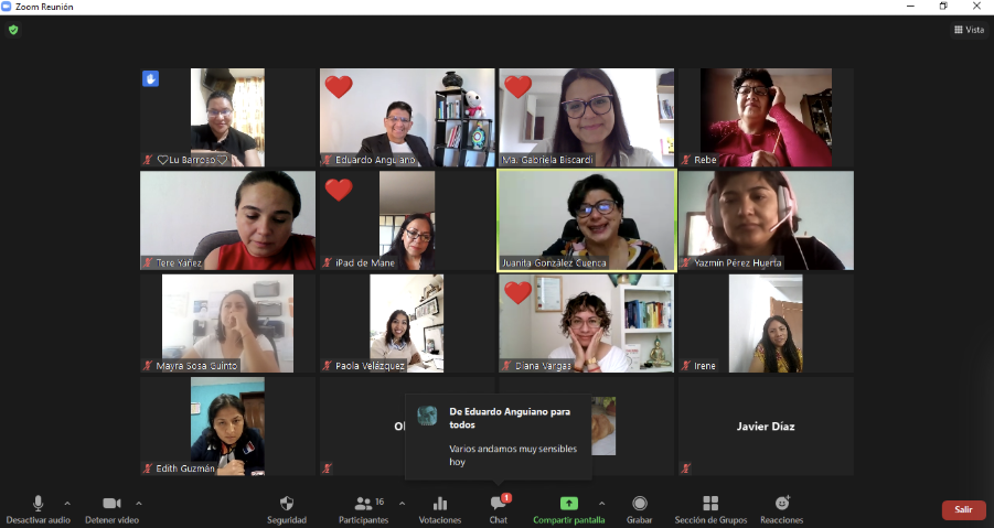 Gabriela hosting an online Zoom leadership session